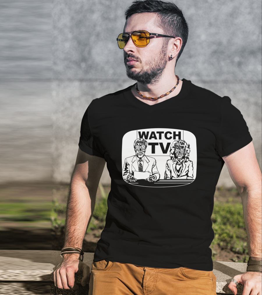 Watch TV They Live News Anchors Alien Faces T-Shirt