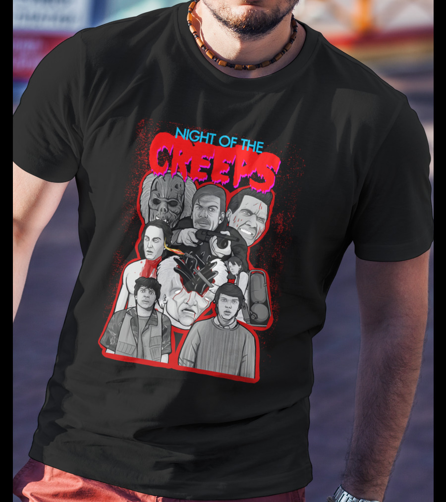 Night Of The Creeps Horror Movie Characters And Weaponry T-Shirt