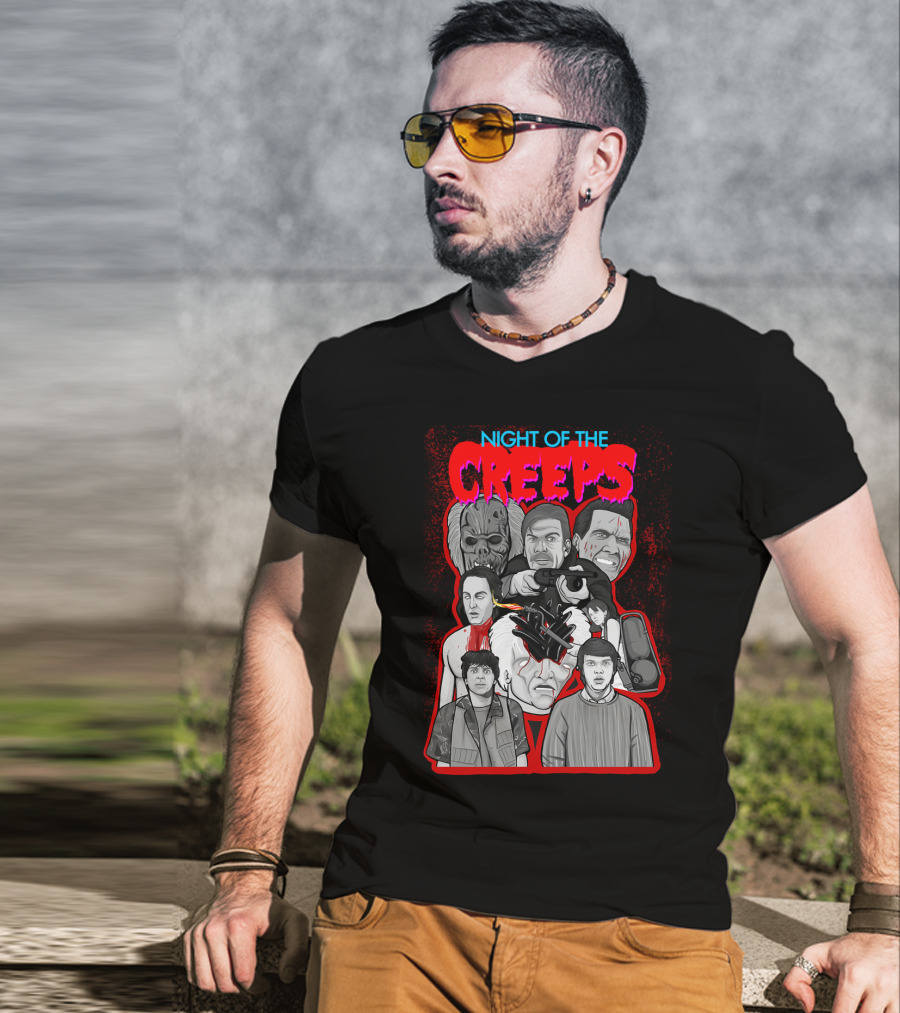 Night Of The Creeps Horror Movie Characters And Weaponry T-Shirt