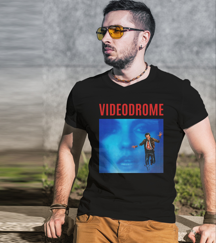 Videodrome Blue Screen Face And Man Jumping T-Shirt