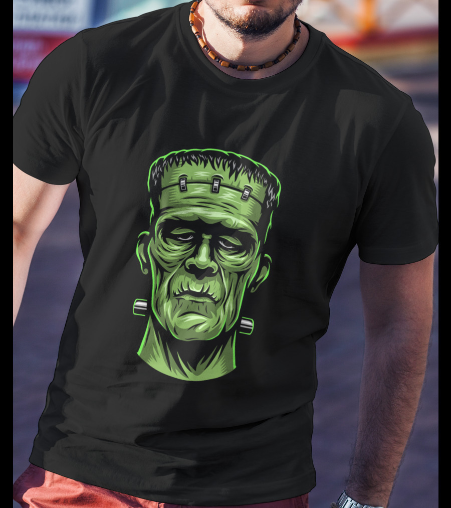 Frankenstein Head Halloween Retro Monster T-Shirt