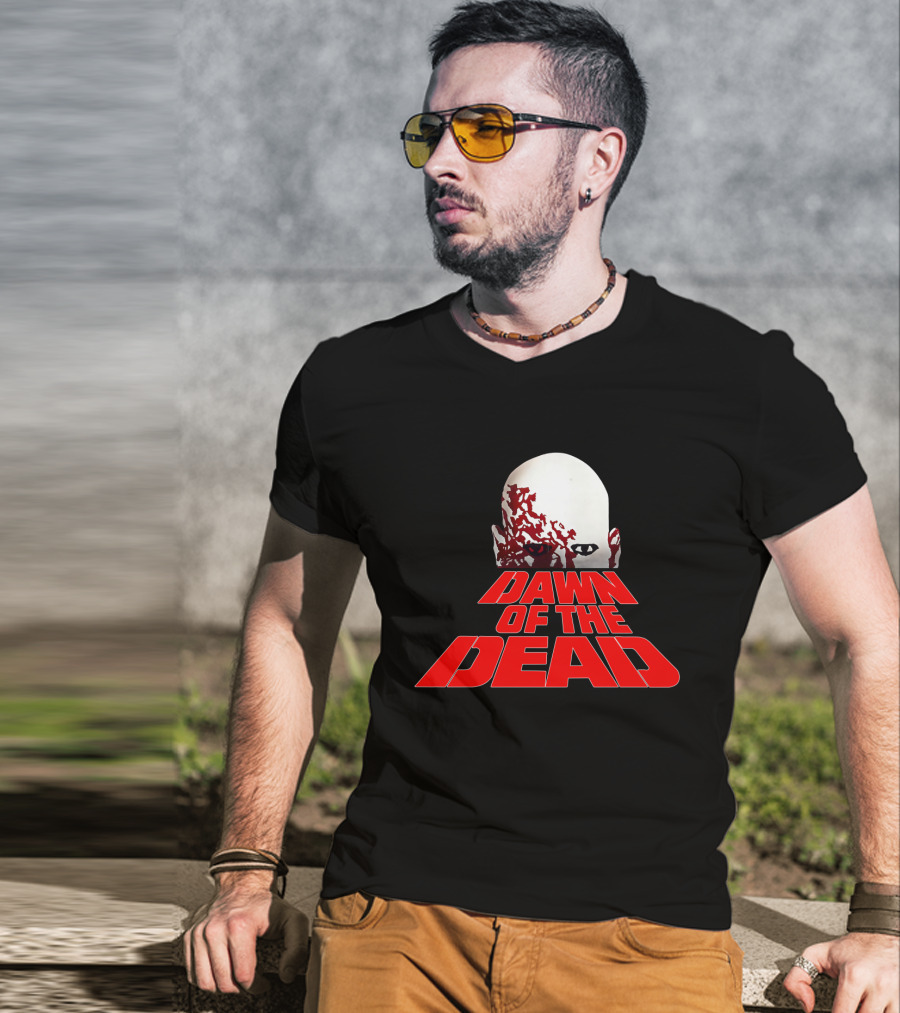 Dawn Of The Dead Zombie Head Red Text T-Shirt
