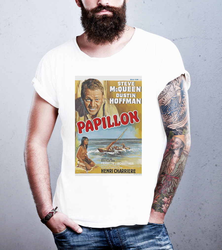 Steve McQueen Dustin Hoffman Papillon 1974 Film Henri Charriere Franklin J. Schaffner Belgian T-Shirt