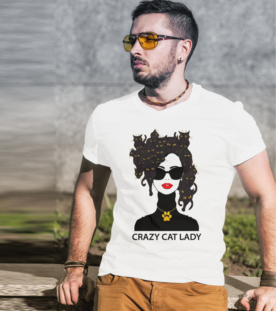 Crazy Cat Lady With Cat Hair And Sunglasses T-Shirt
