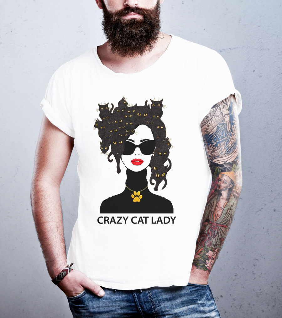 Crazy Cat Lady With Cat Hair And Sunglasses T-Shirt