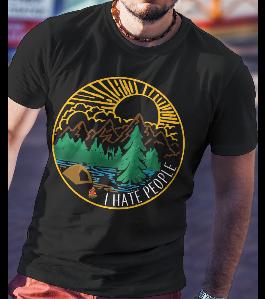 I Hate People Camping Mountains Forest Sunset Scene T-Shirt