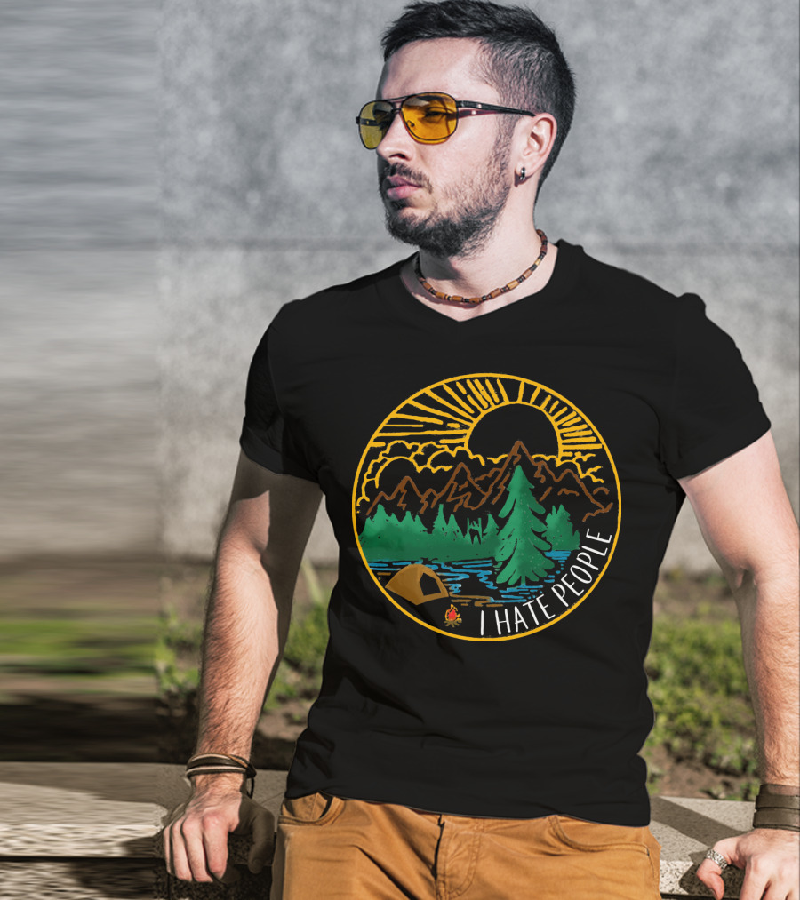 I Hate People Camping Mountains Forest Sunset Scene T-Shirt
