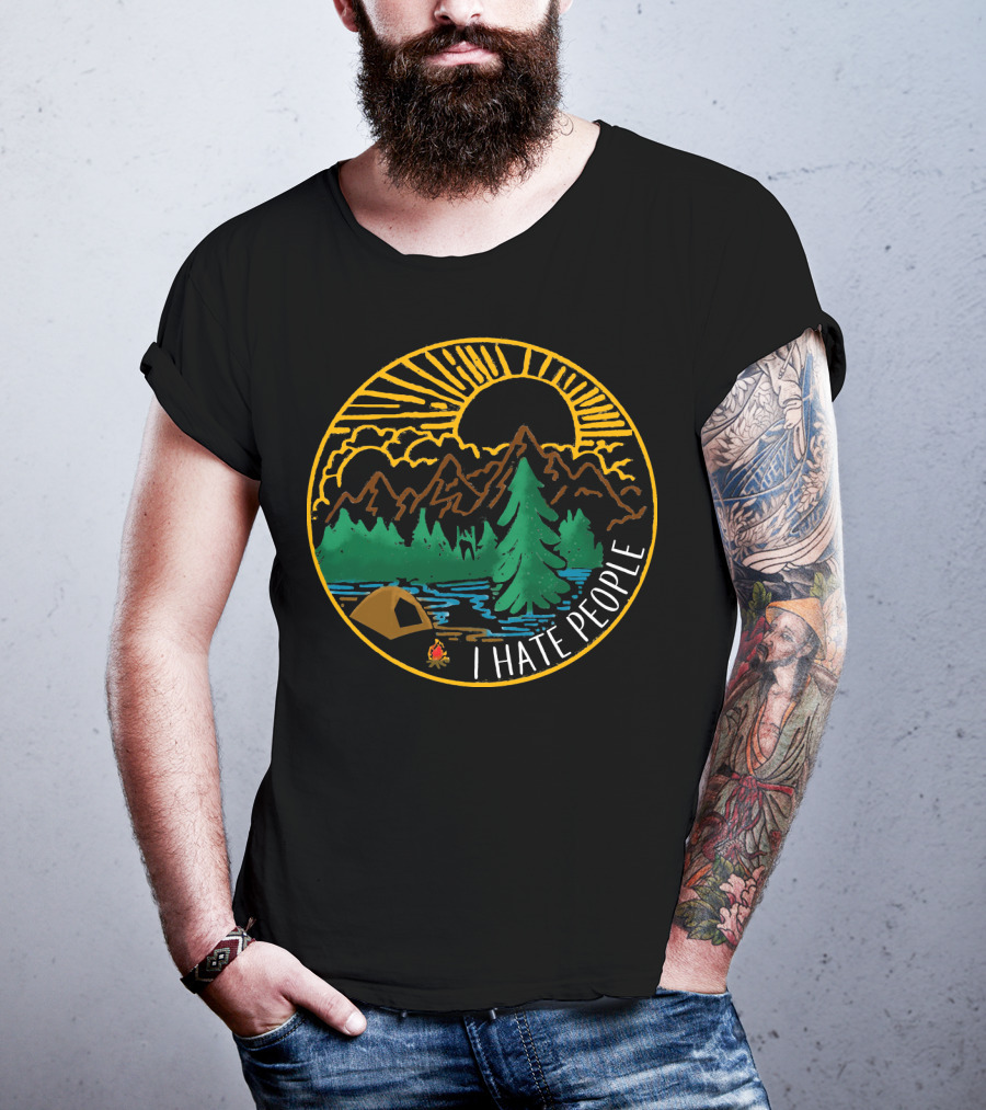 I Hate People Camping Mountains Forest Sunset Scene T-Shirt