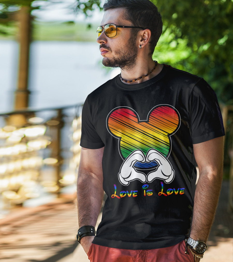 Love Is Love Rainbow Mickey Heart Hands T-Shirt