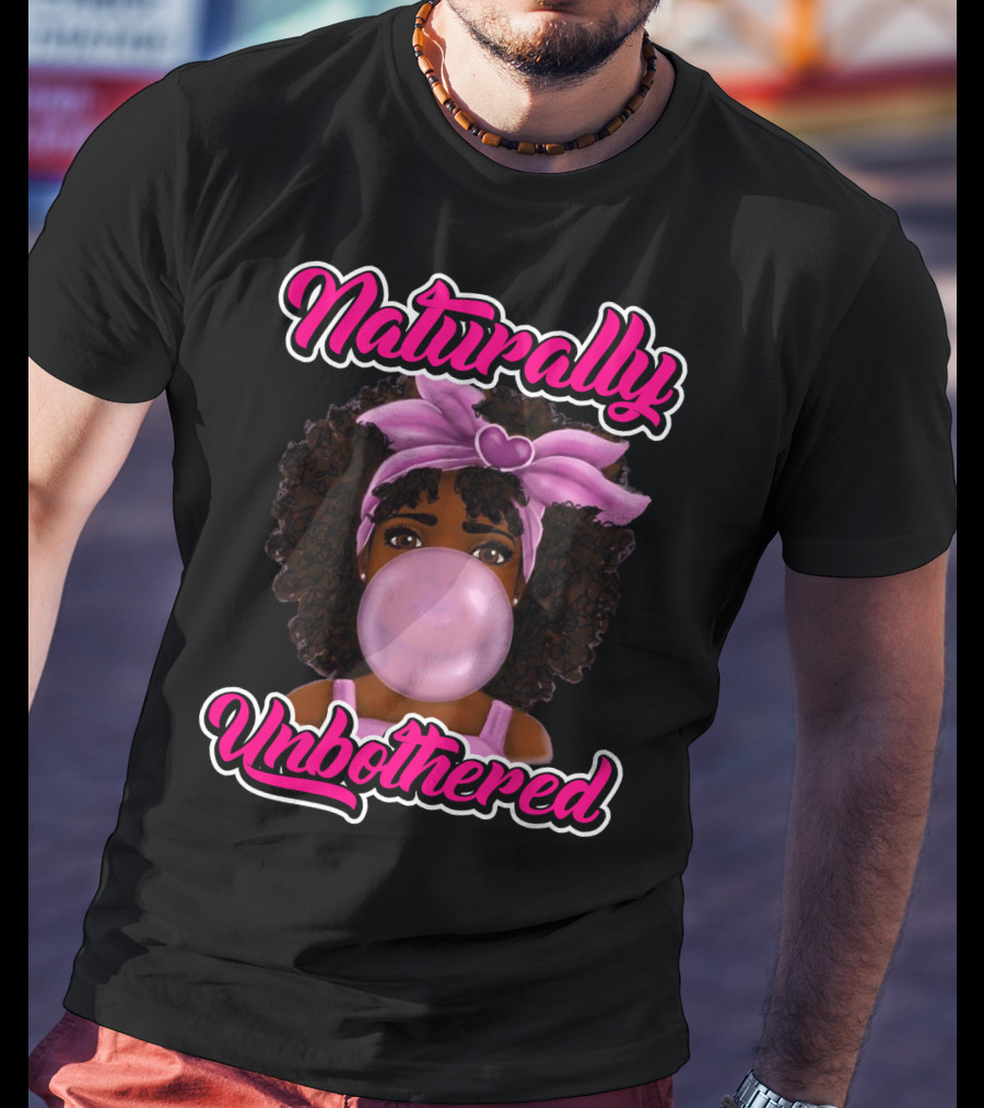 Naturally Unbothered Pink Headband Bubble Gum Afro T-Shirt