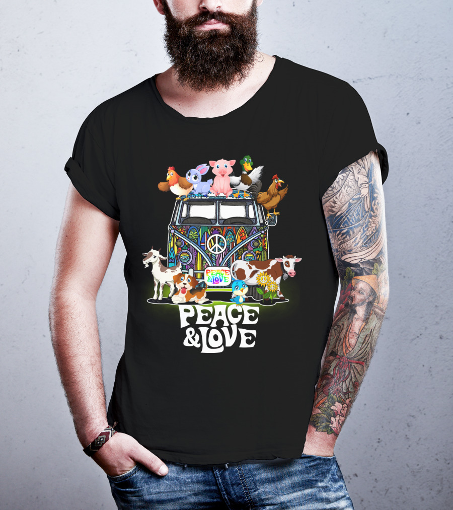Peace And Love Farmer Animals Van With Peace Sign T-Shirt