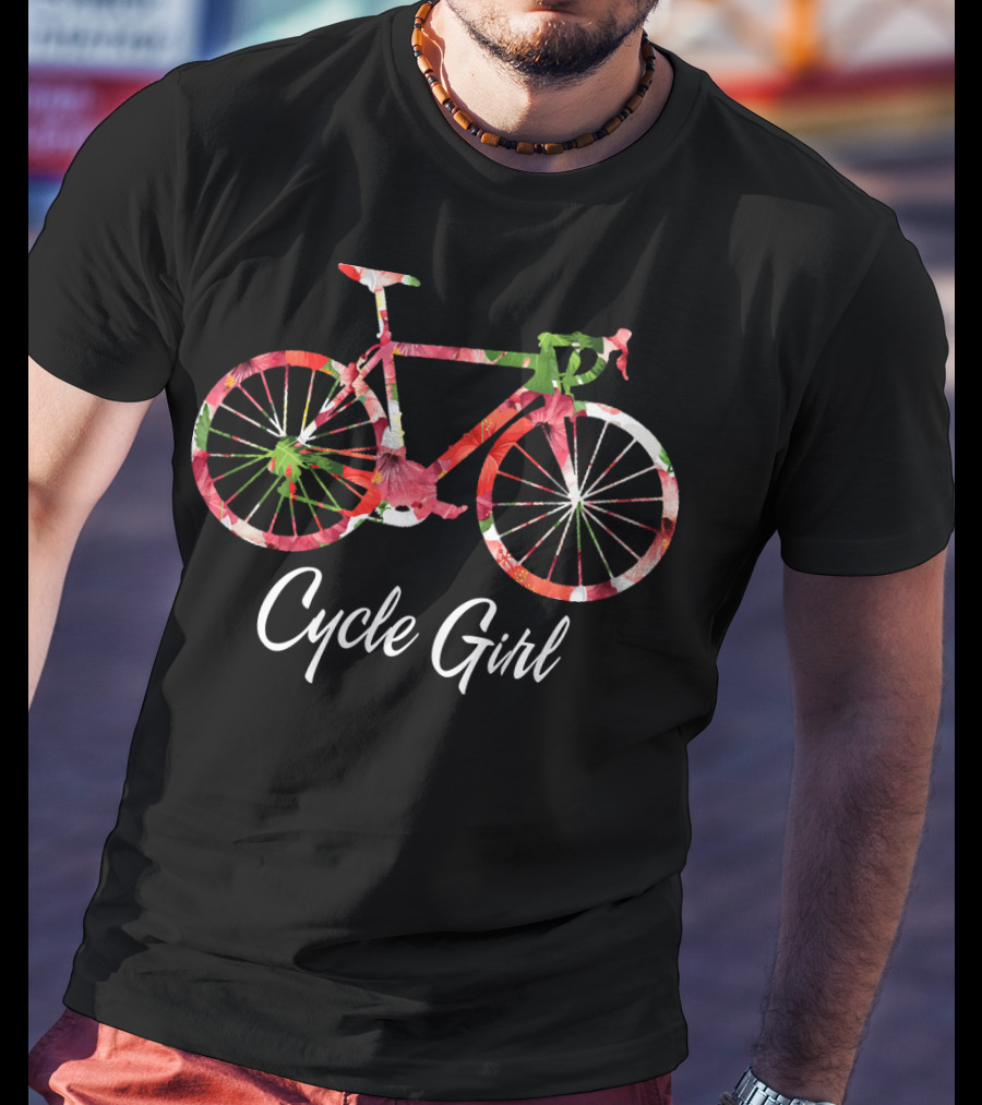 Cycle Girl Floral Bicycle Motif T-Shirt