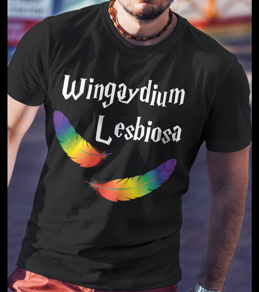 Wingaydium Lesbiosa Rainbow Feathers Magic T-Shirt