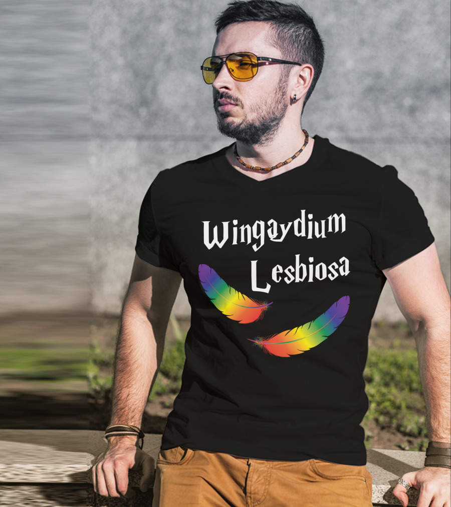 Wingaydium Lesbiosa Rainbow Feathers Magic T-Shirt