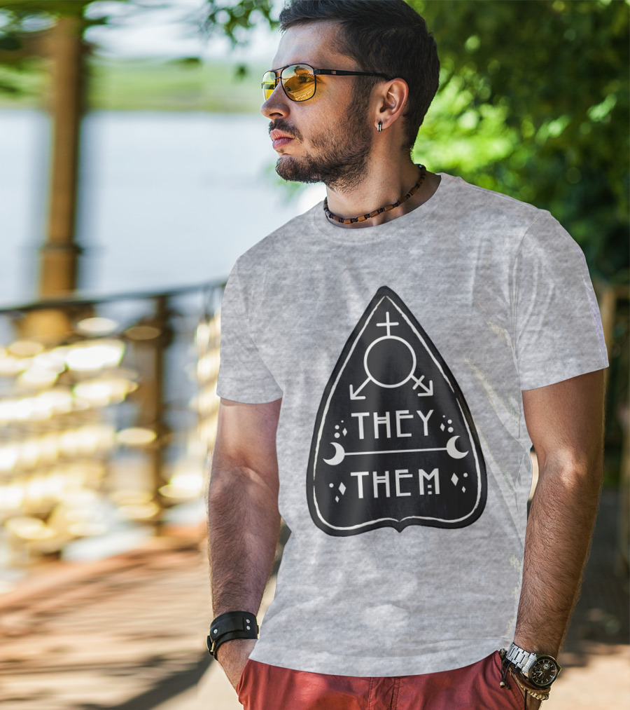 They Them Nonbinary Arrow Symbols Crescent Moons Geometric T-Shirt