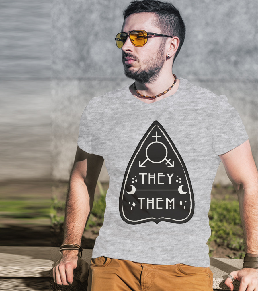 They Them Nonbinary Arrow Symbols Crescent Moons Geometric T-Shirt
