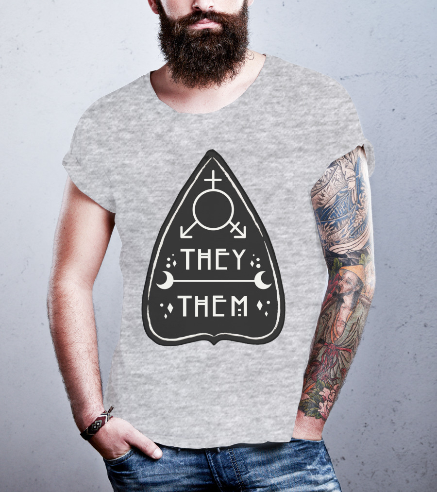 They Them Nonbinary Arrow Symbols Crescent Moons Geometric T-Shirt