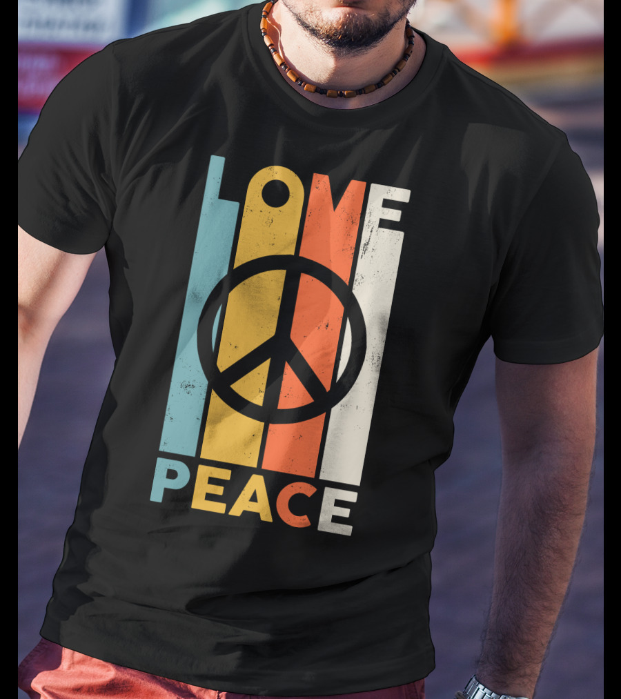 LOVE Peace Sign Vintage Stripes T-Shirt
