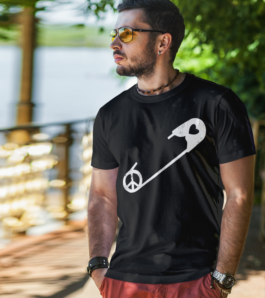 Peace Heart Safety Pin T-Shirt