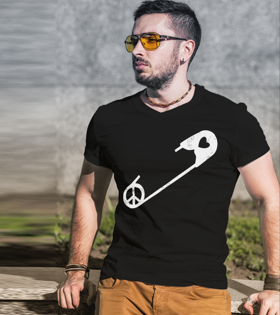 Peace Heart Safety Pin T-Shirt