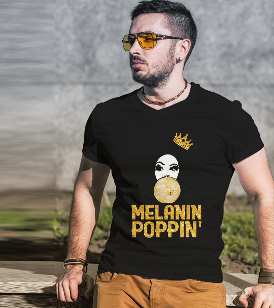 Melanin Poppin' Afro Queen Gold Bubblegum Crown T-Shirt