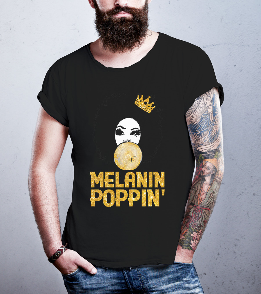 Melanin Poppin' Afro Queen Gold Bubblegum Crown T-Shirt