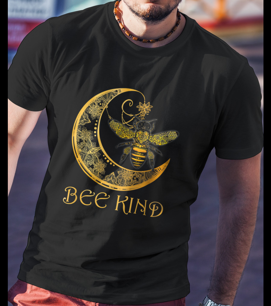 Bee Kind Golden Mandala Bee On Crescent Moon T-Shirt