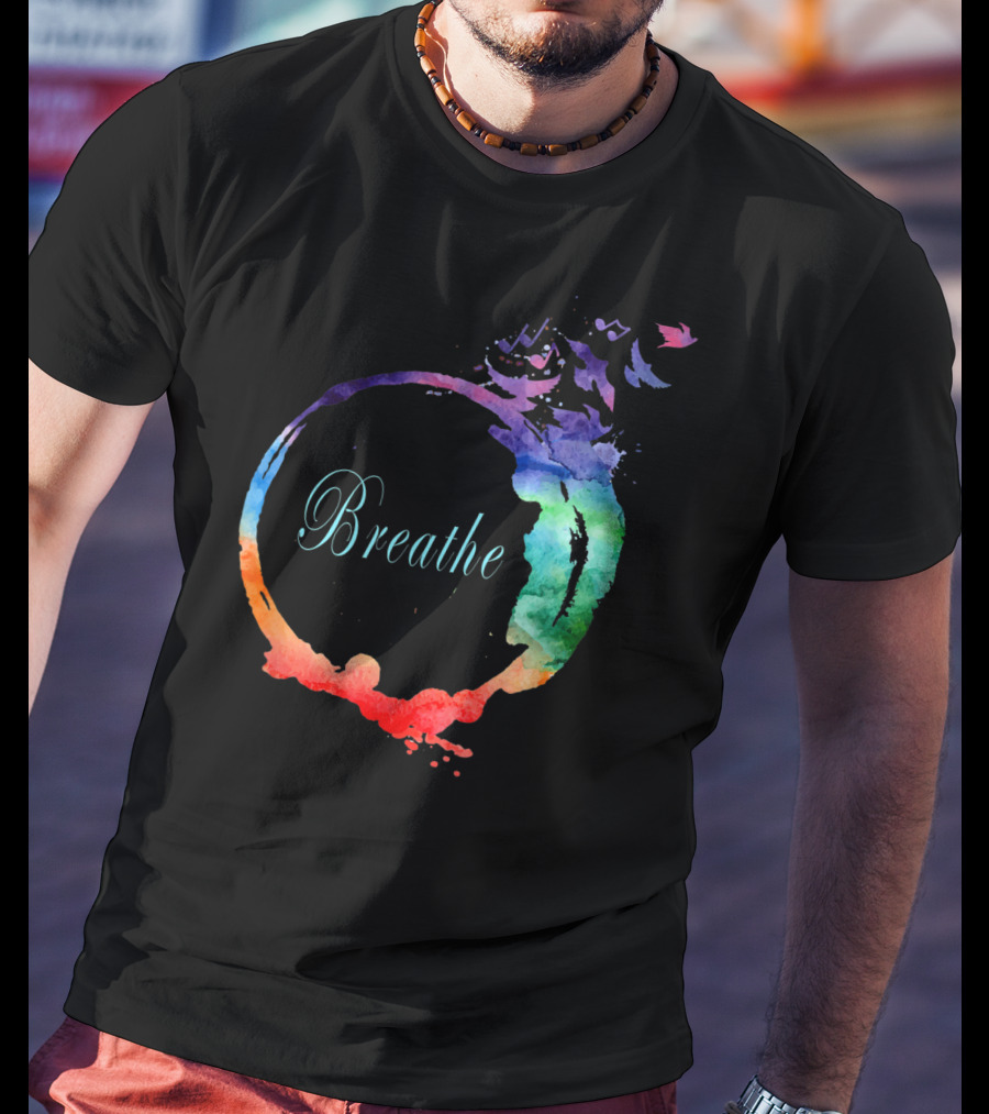 Breathe Cool Heavenly Breath Nature Yoga Watercolor Mandala T-Shirt