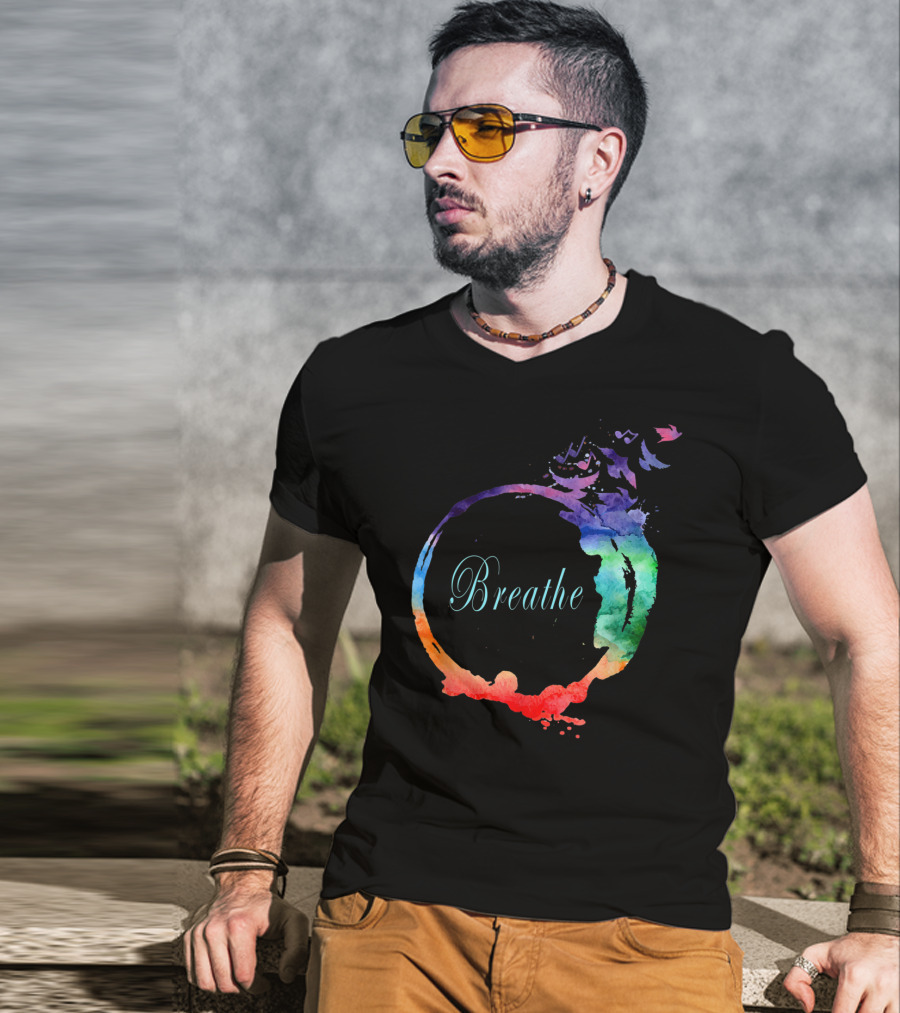 Breathe Cool Heavenly Breath Nature Yoga Watercolor Mandala T-Shirt