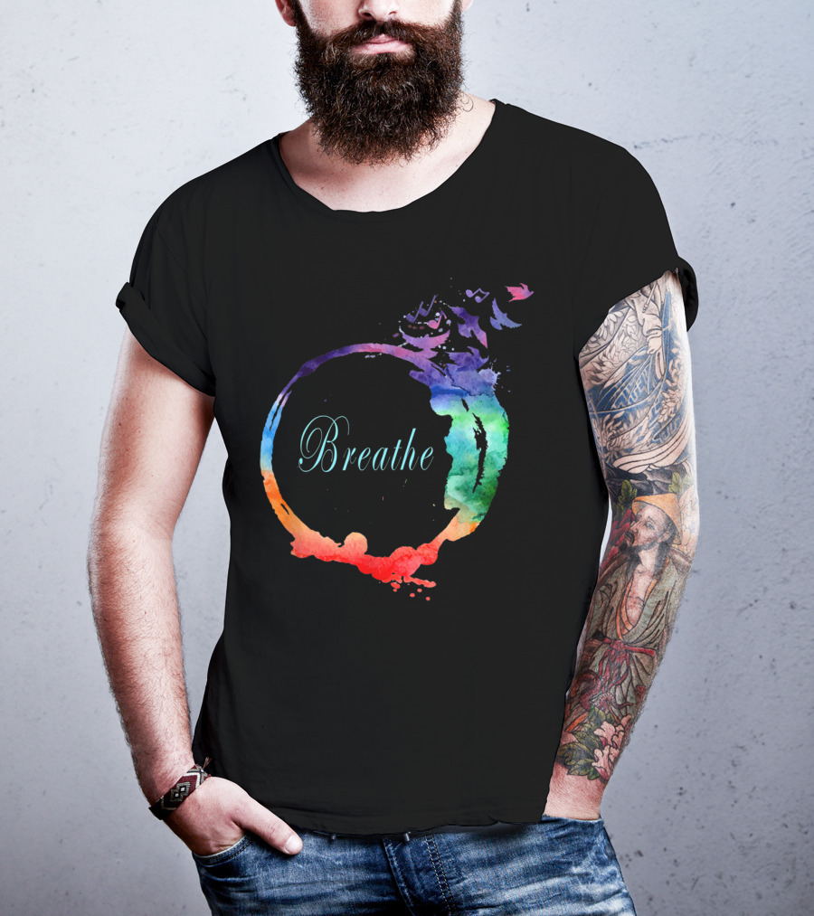 Breathe Cool Heavenly Breath Nature Yoga Watercolor Mandala T-Shirt