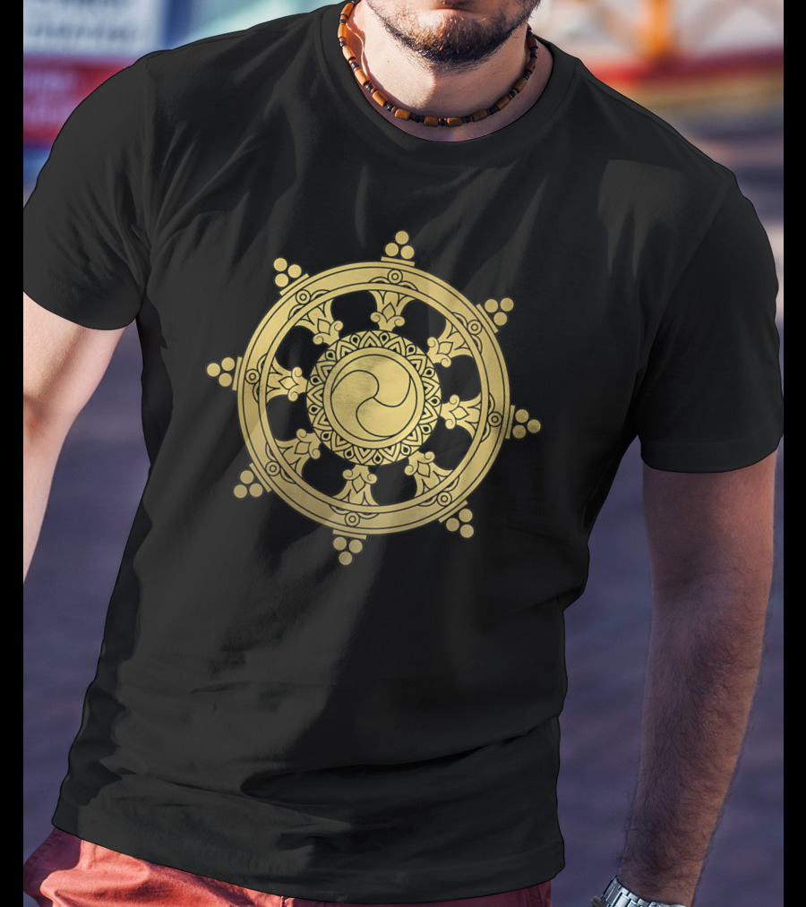 Buddha Gold Dharma Wheel Symbol Buddhist Meditation T-Shirt