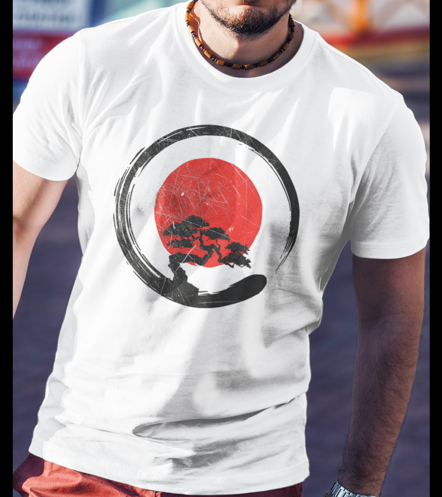 Buddhism Meditation Enso Circle With Red Sun And Bonsai Tree Zen Yoga T-Shirt