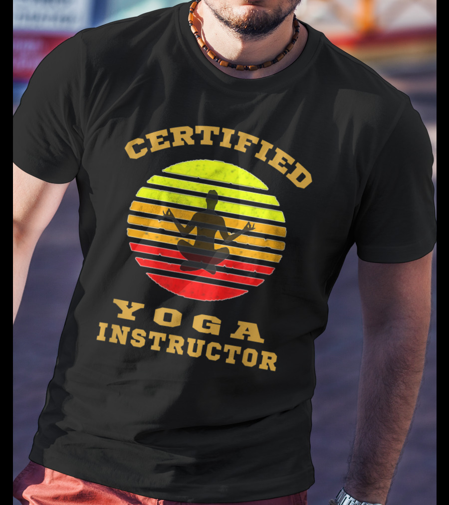 Certified Yoga Instructor Retro Sunset Meditating T-Shirt