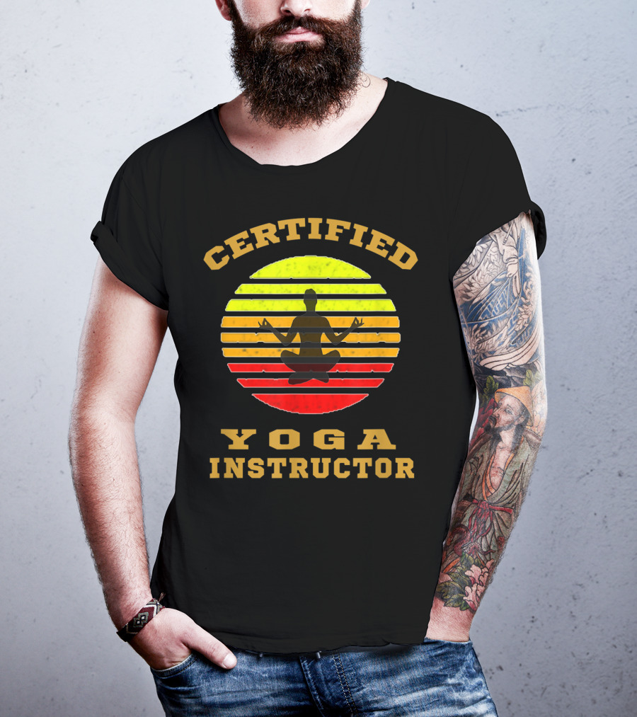 Certified Yoga Instructor Retro Sunset Meditating T-Shirt