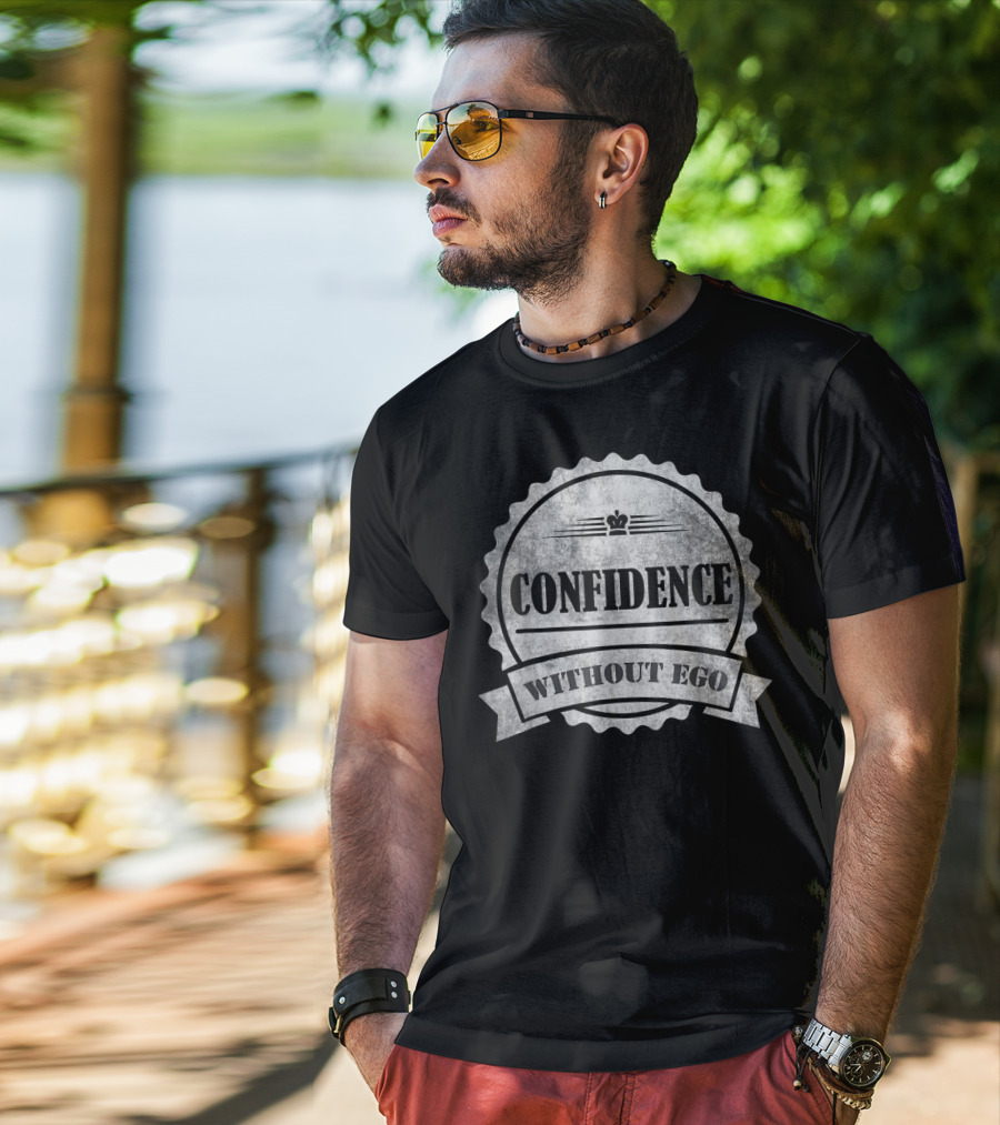 Confidence Without Ego Buddha Yoga Zen Badge T-Shirt