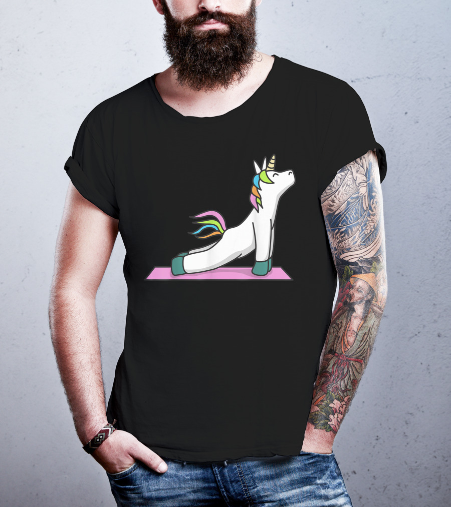 Cute Yoga Unicorn Meditation Fitness Pose With Rainbow Mane T-Shirt