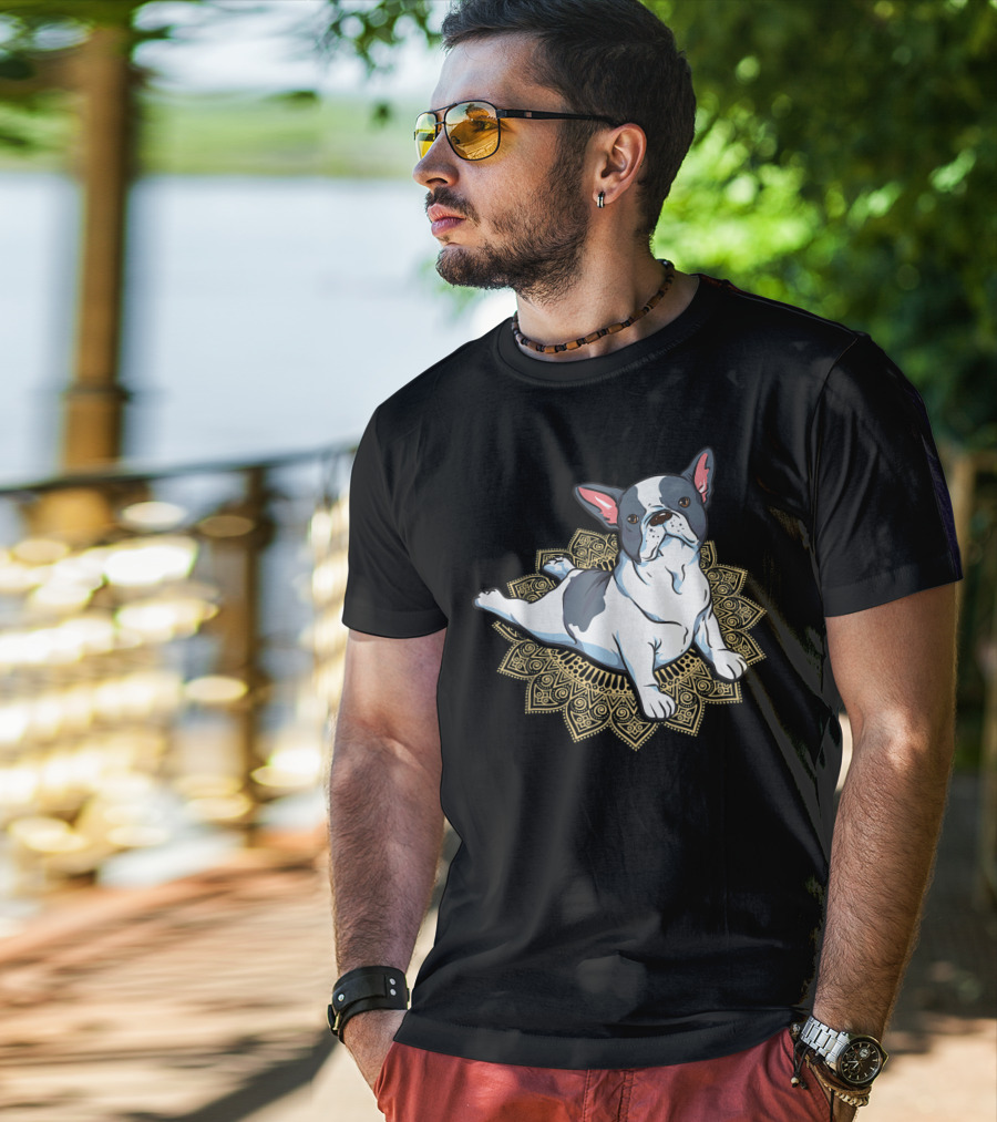 French Bulldog Yoga Frenchie Namaste Spiritual Mandala Pose T-Shirt