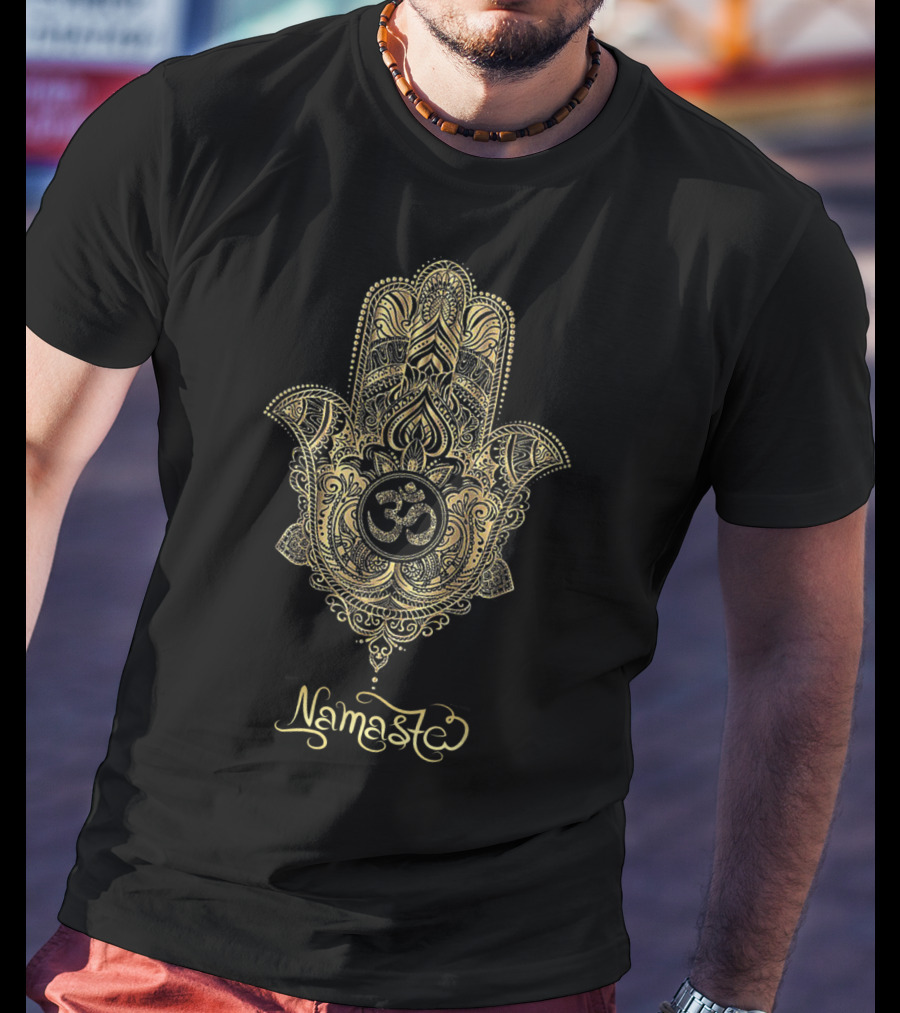 Namaste Gold Hamsa Hand Om Symbol Yoga Hinduism T-Shirt