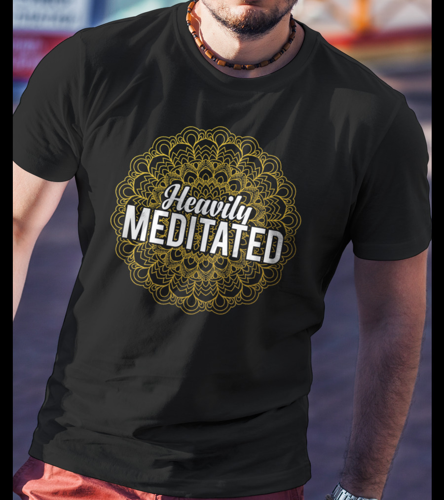 Heavily Meditated Funny Yoga Pun With Mandala T-Shirt