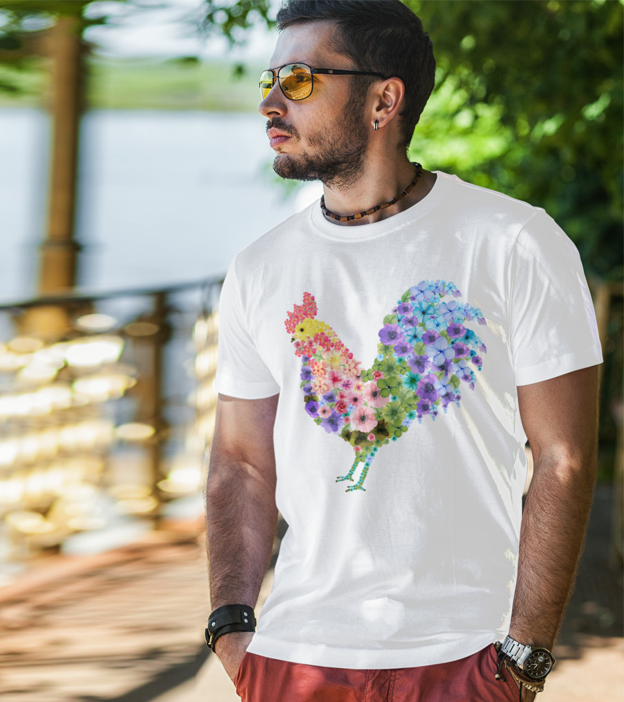 CHICKEN Flower Patterned Rooster With Vibrant Floral Colors T-Shirt