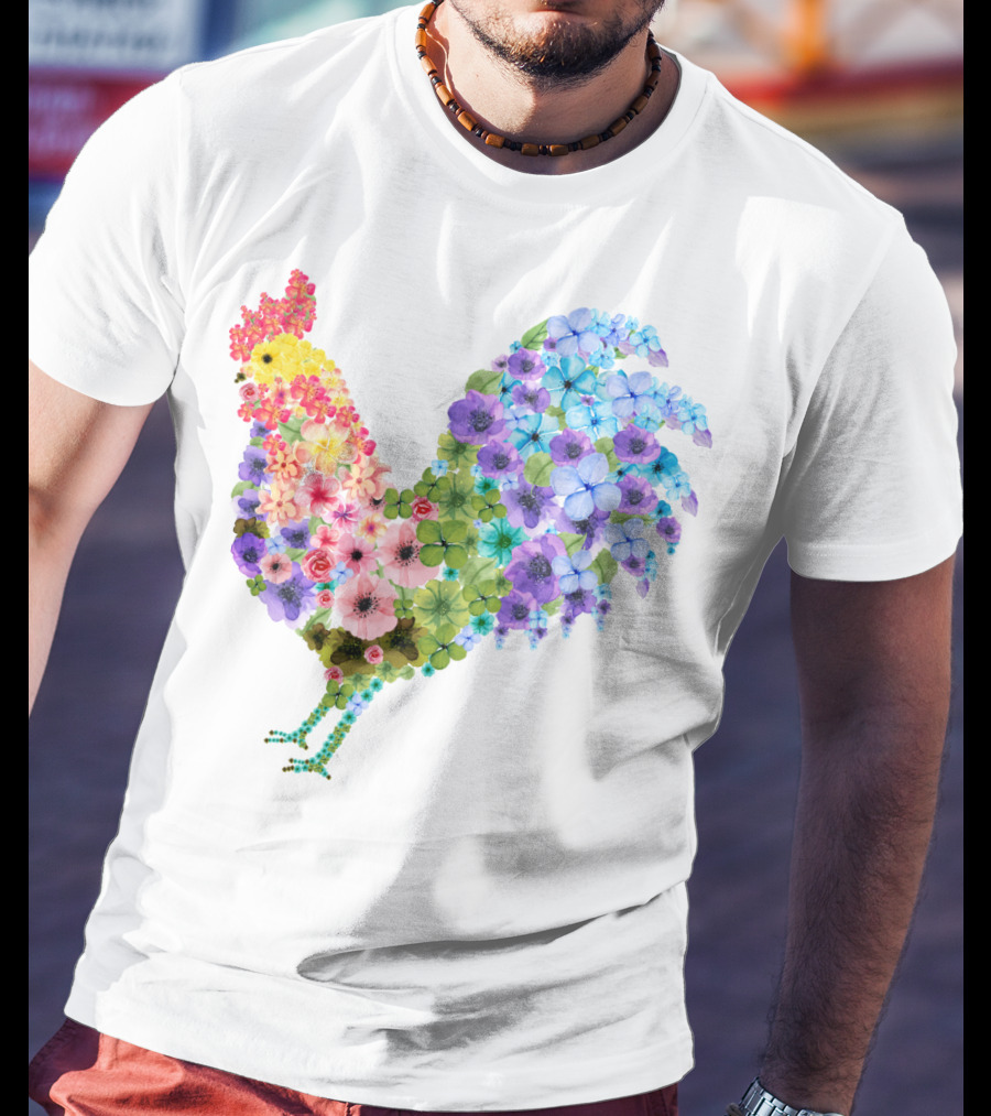 CHICKEN Flower Patterned Rooster With Vibrant Floral Colors T-Shirt