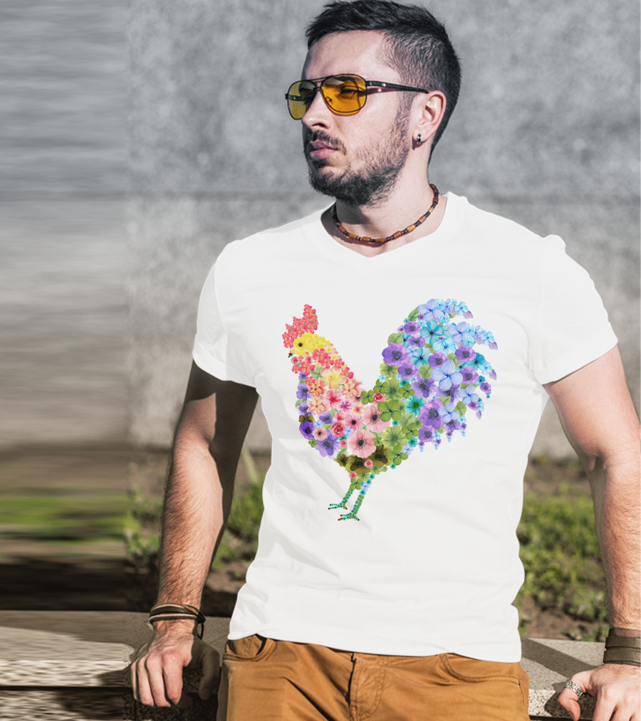 CHICKEN Flower Patterned Rooster With Vibrant Floral Colors T-Shirt