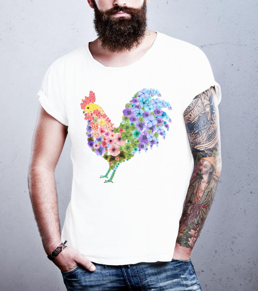 CHICKEN Flower Patterned Rooster With Vibrant Floral Colors T-Shirt
