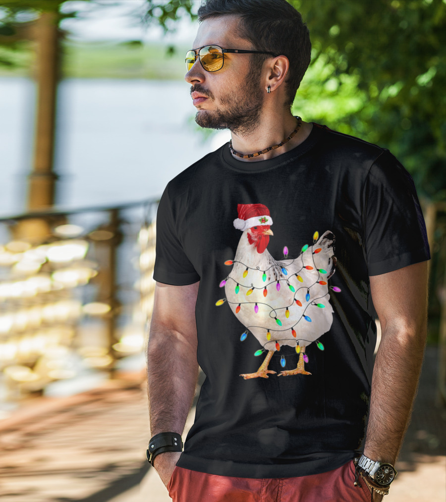 Chicken Light Christmas Santa Hat String Lights T-Shirt