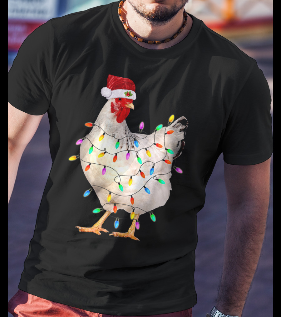 Chicken Light Christmas Santa Hat String Lights T-Shirt