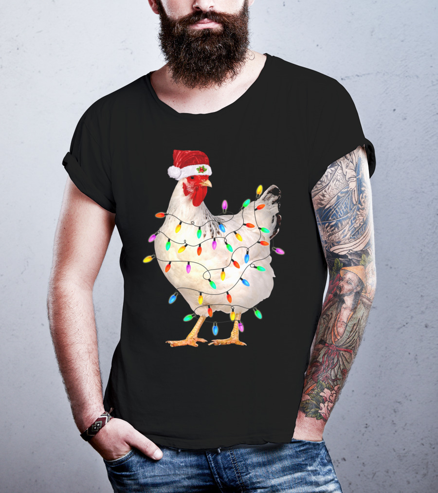 Chicken Light Christmas Santa Hat String Lights T-Shirt