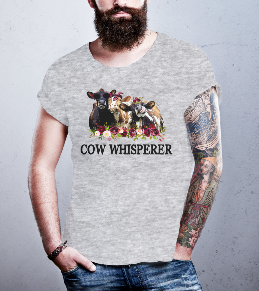 Cow Whisperer Funny Cows With Sunglasses And Flowers T-Shirt