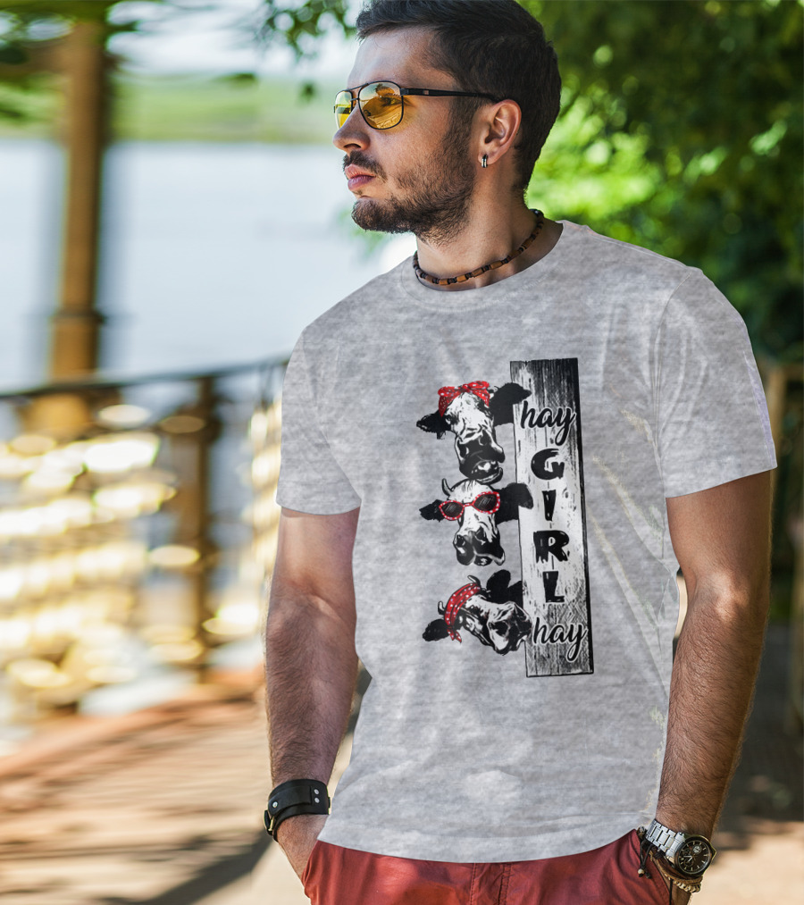 Hay GIRL Hay Cow Trio Red Bandana And Glasses T-Shirt