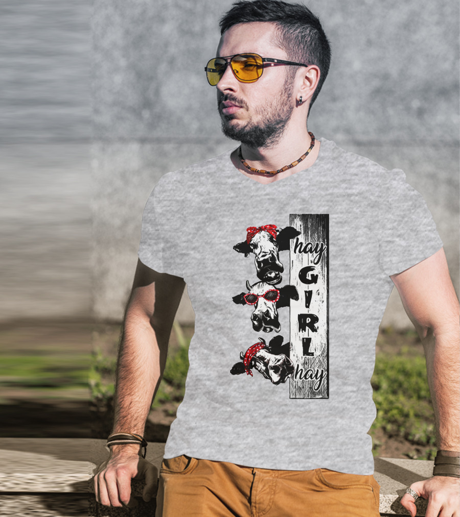 Hay GIRL Hay Cow Trio Red Bandana And Glasses T-Shirt