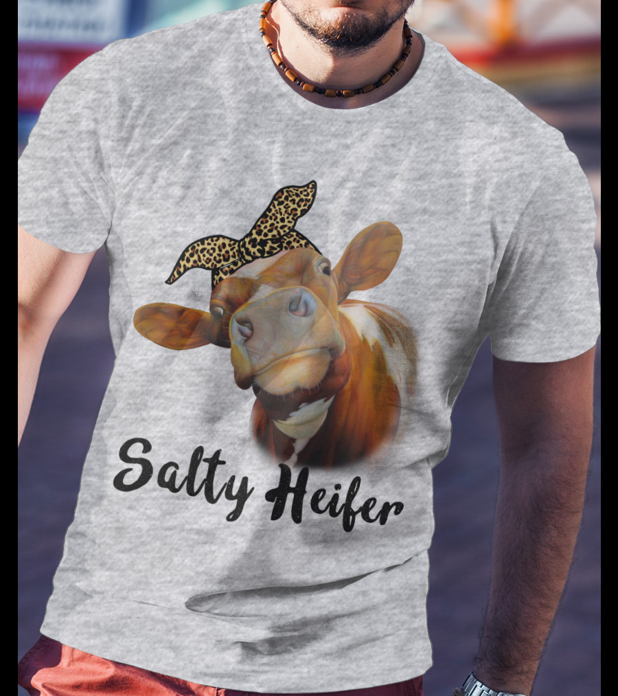 Salty Heifer Leopard Headband Cow T-Shirt